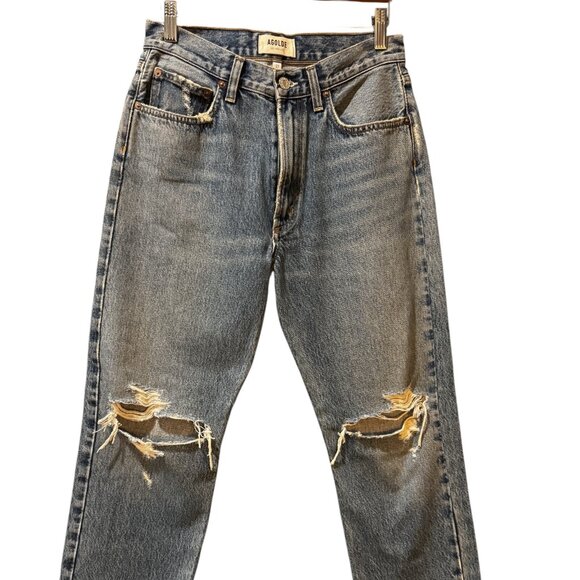 AGOLDE “Mia” Mid-Rise Straight Jeans – Distressed/Ripped - Picture 1 of 5